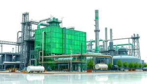 Urban skyline along the waterfront with industrial ship