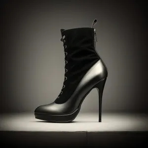 Elegant Black Leather Lace-Up Boots with Cord Detail