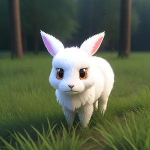 Fluffy Bunny with Adorable Ears in Grass