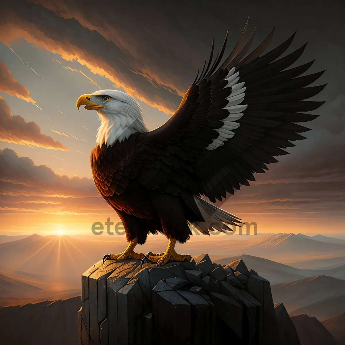 Picture of Majestic Bald Eagle Spreading Its Wings