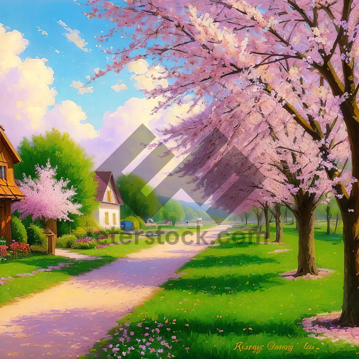 Picture of Serene Pink Tree Grove in Summer Park