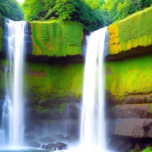 Serene Forest Waterfall Flowing Through Rocks