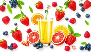 Colorful Fresh Strawberry Breakfast Bowl with Berries and Leaf