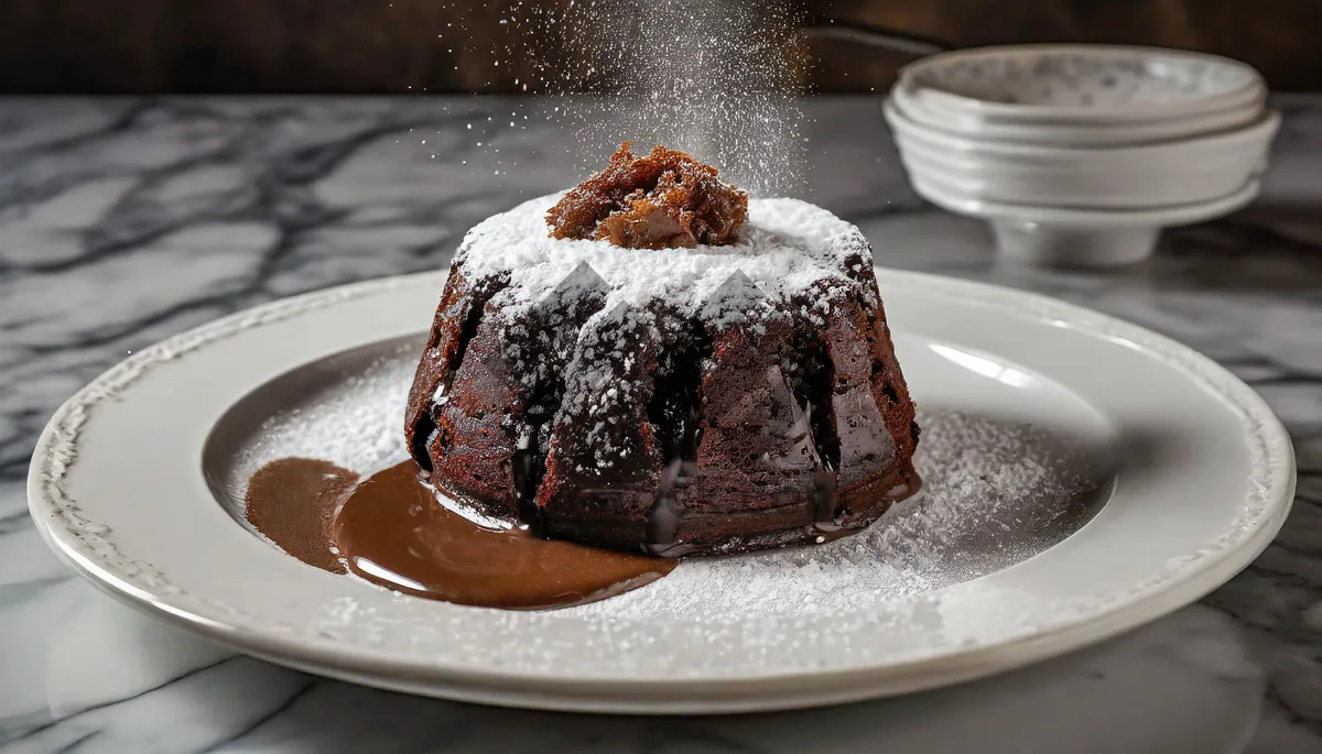 Picture of Delicious chocolate cake with cream and ice cream