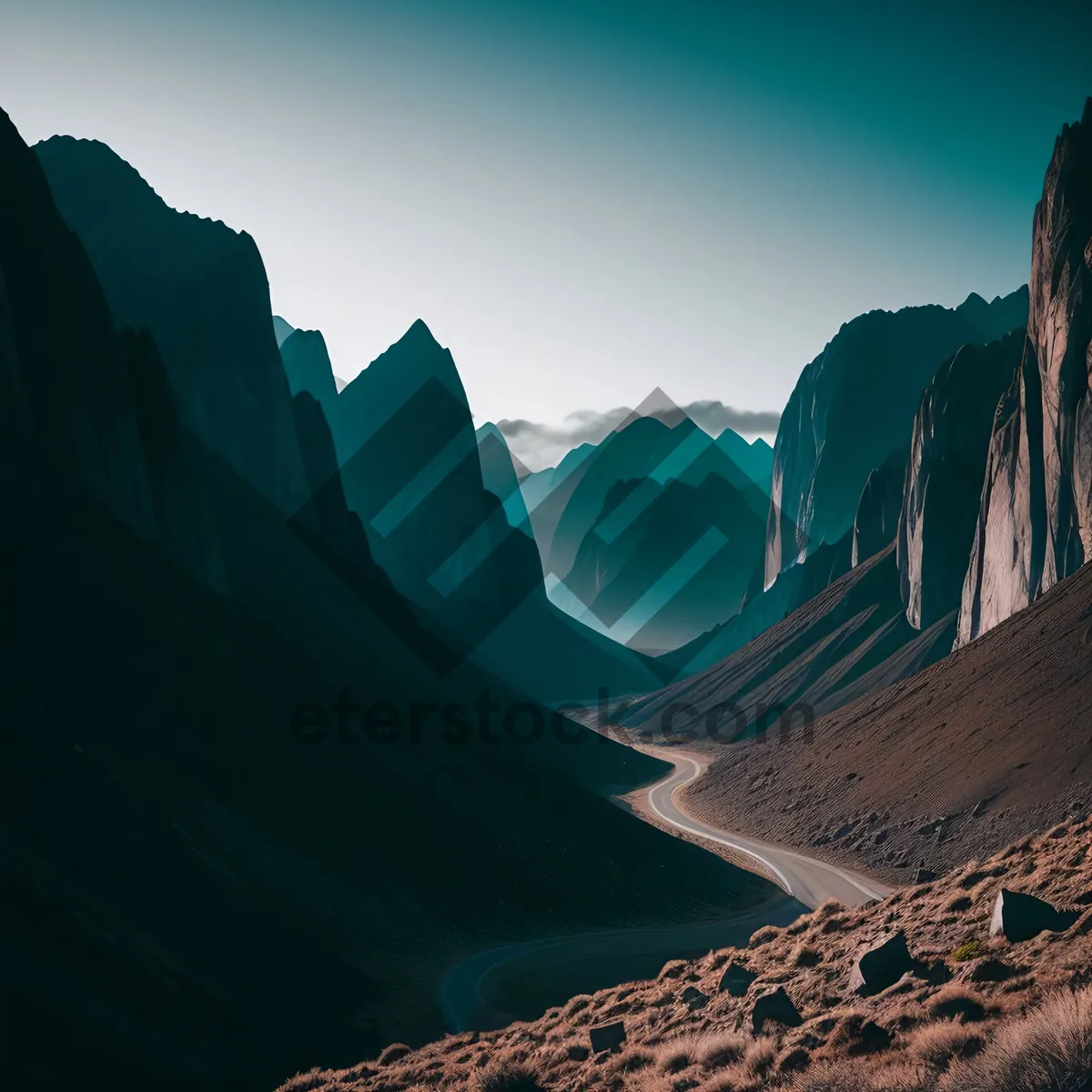 Picture of  Majestic Valley Skyline amidst Towering Mountains