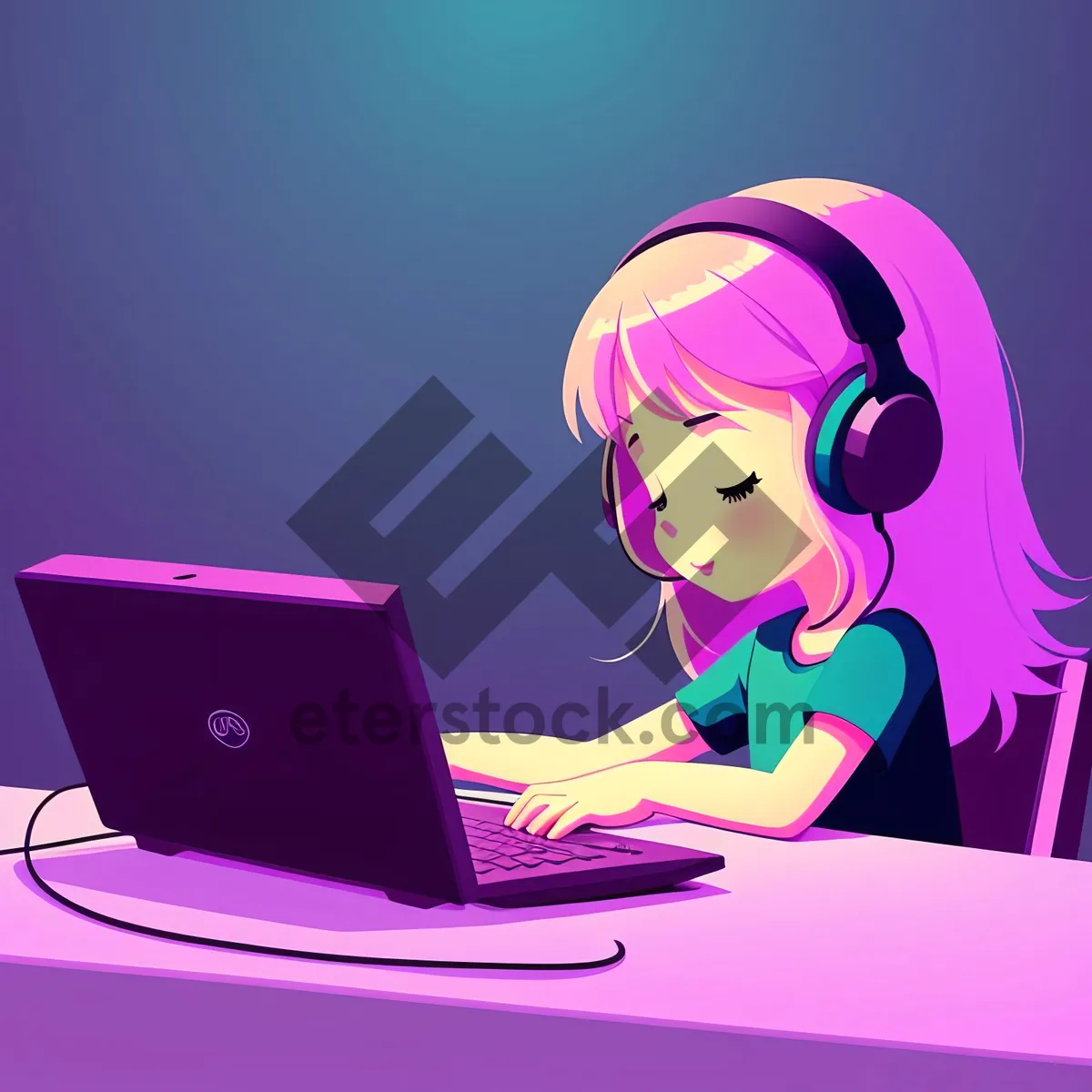 Picture of Smiling Businesswoman Working on Laptop at Desk