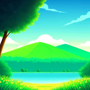 Summer Skies: Vibrant Landscape with Tree and Meadow