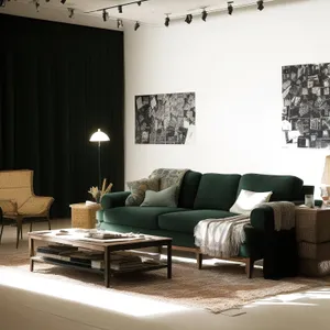 Modern Living Room with Comfortable Leather Sofa and Stylish Lamp