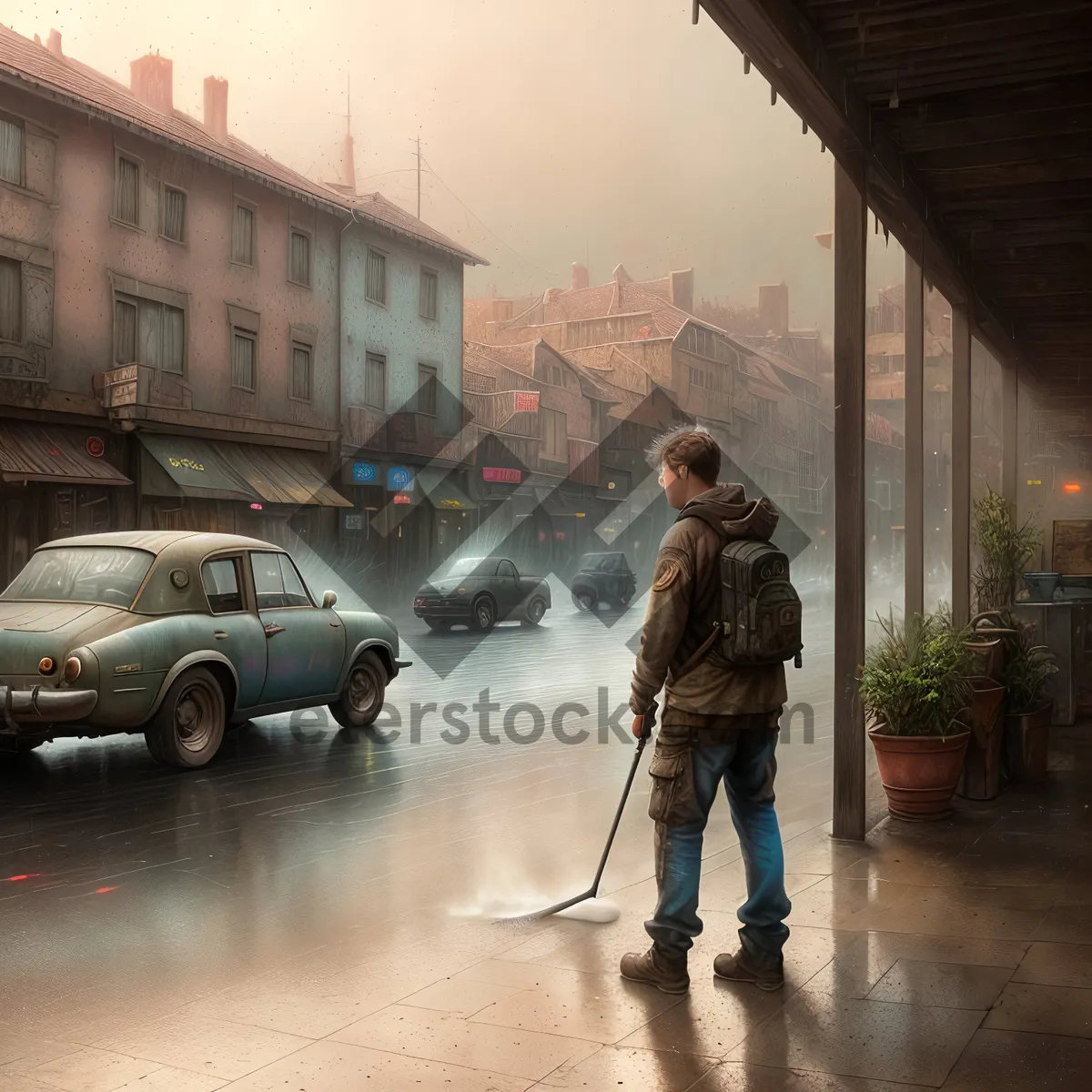 Picture of Sporty Man Cleaning with his Trusty Stick