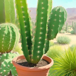 Vibrant Tropical Cactus Leaves in a Pot