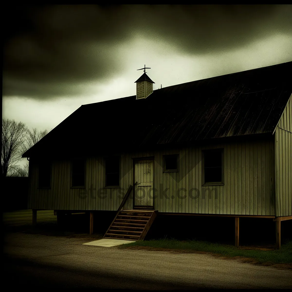 Picture of Rustic Farmhouse with Tree-Lined Roof and Garage