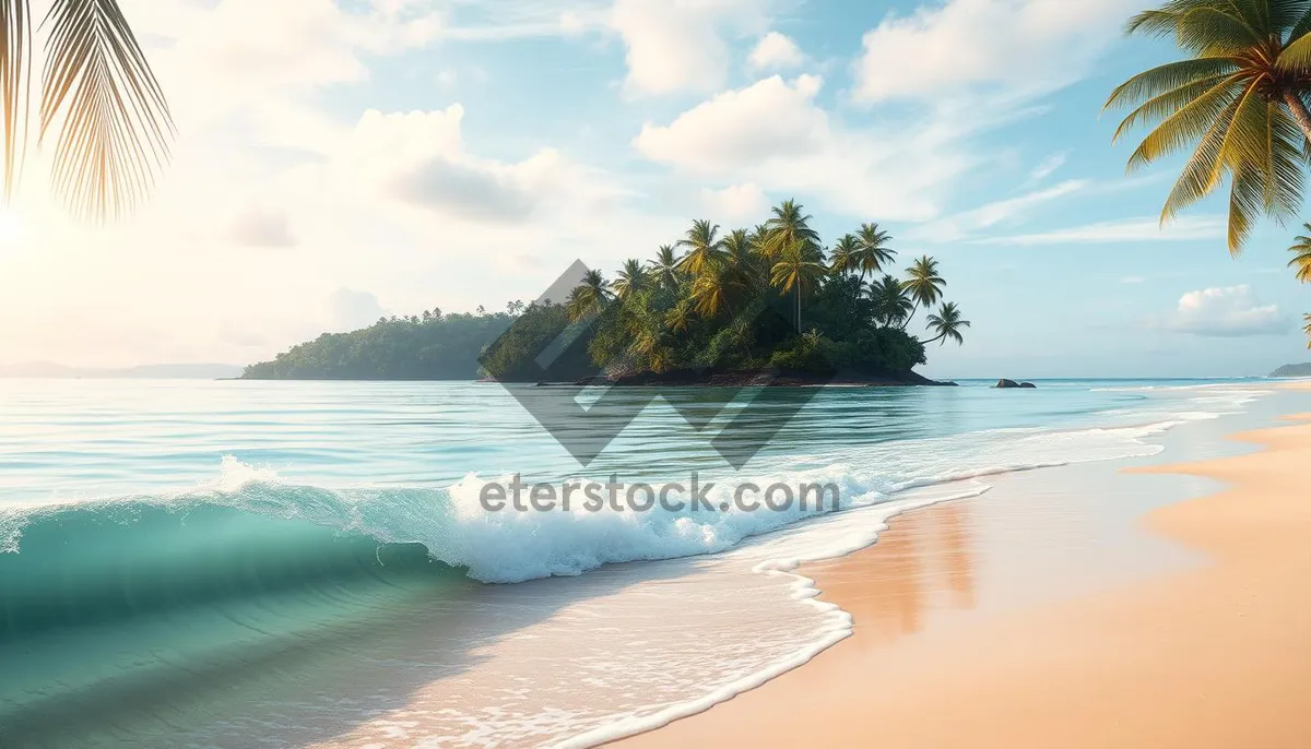 Picture of Tropical paradise beach with palm trees and waves