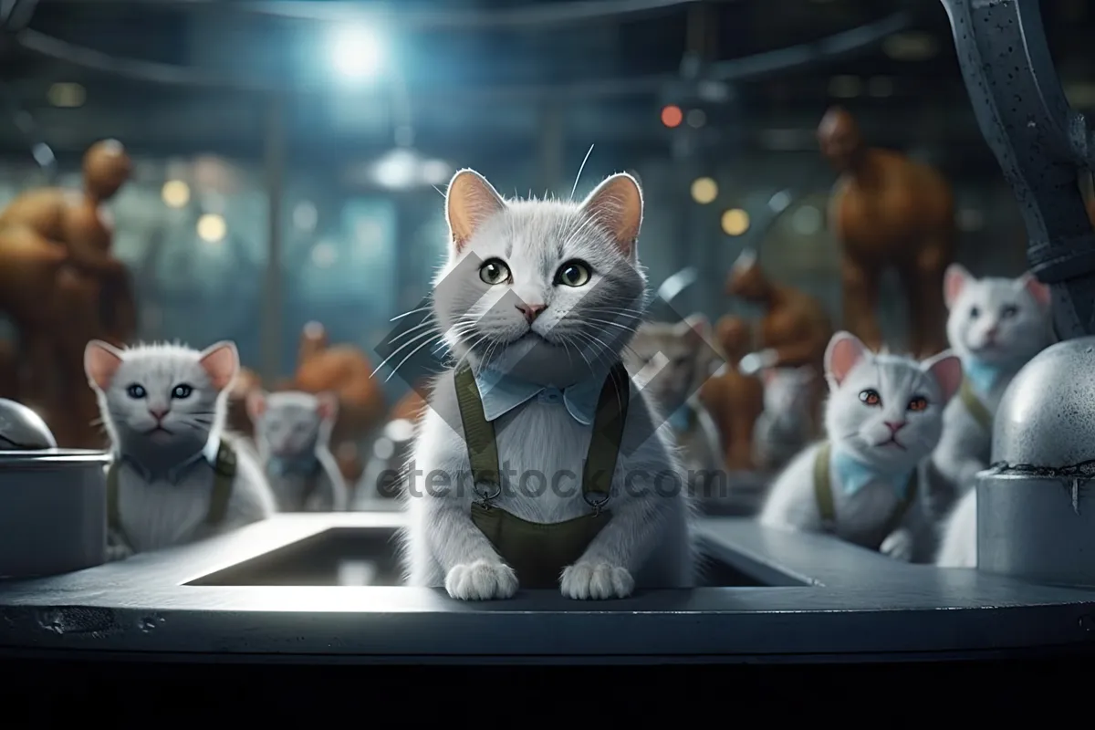 Picture of Curious Tabby Cat with Fluffy Whiskers Sitting on Windowsill