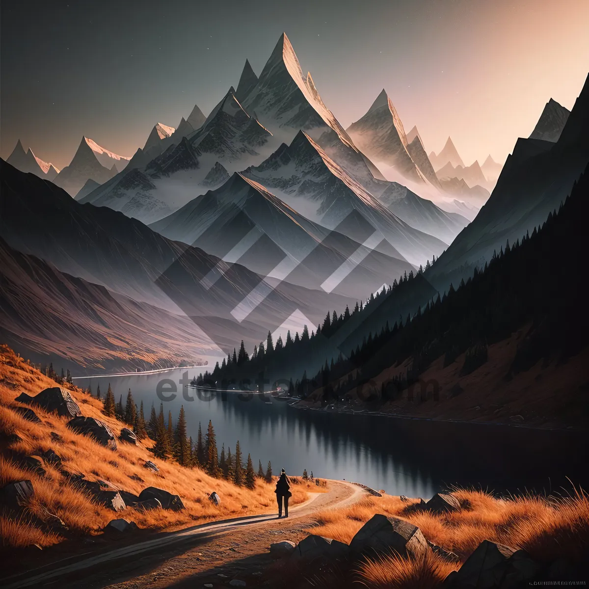 Picture of Majestic Mountain Valley Landscape at Sunset