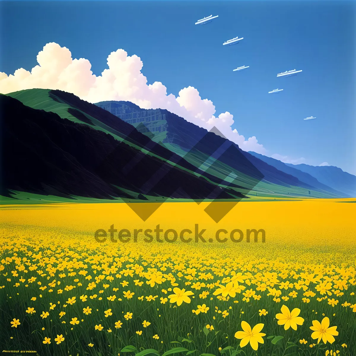 Picture of Sunlit Fields of Yellow Blossoms: A Vibrant Landscape