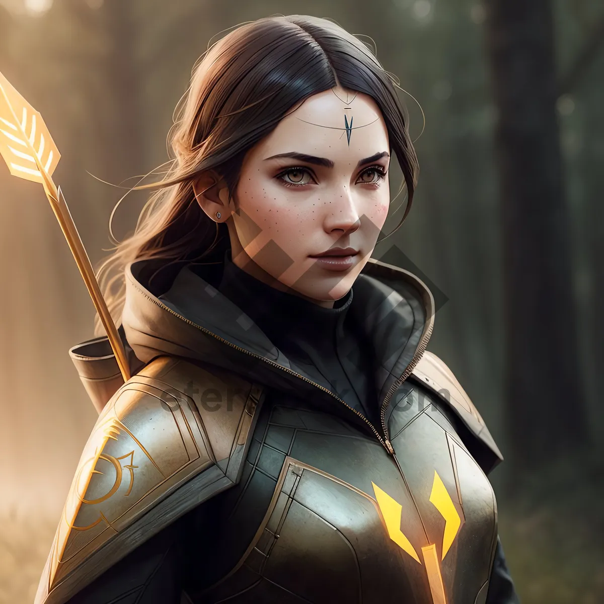 Picture of Smiling Brunette Fashion Model with Cover Girl Hair