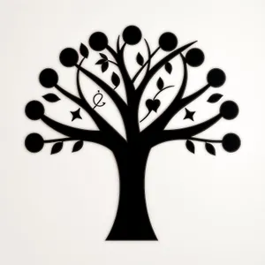 Floral Tree Branch Design Drawing - Black Silhouette