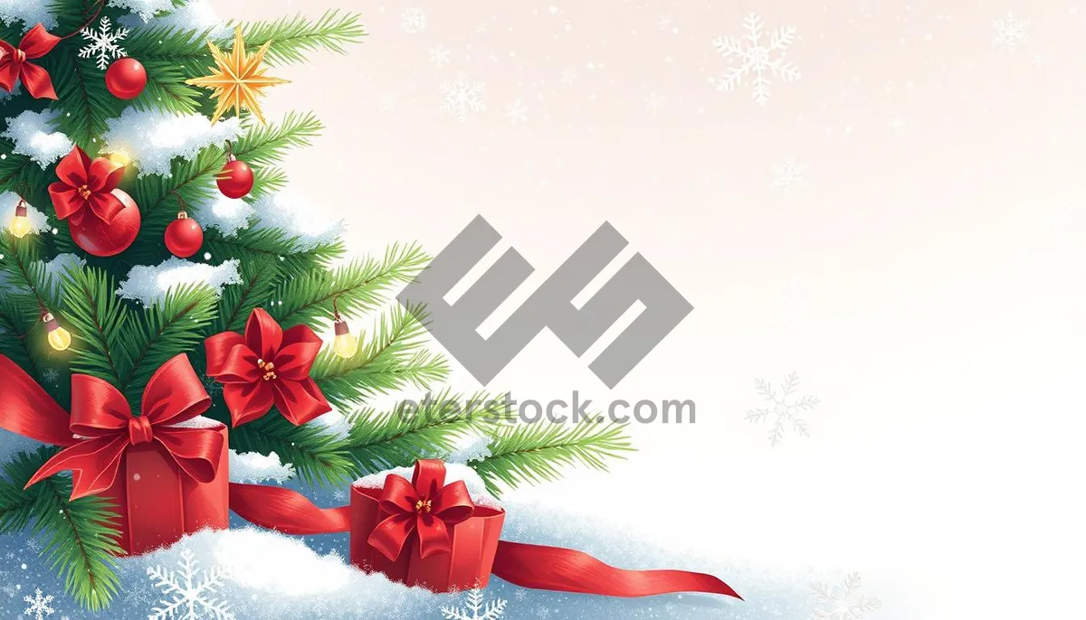 Picture of Festive Holiday Card with Evergreen Tree Decoration