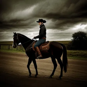 Cowboy Riding Stock Saddle on Horseback