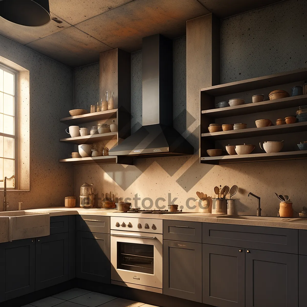 Picture of Modern Kitchen Interior with Stylish Appliances and Wood Design