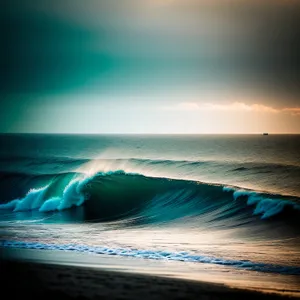 Serenity at Sunset: Beach Oasis, Waves Crash