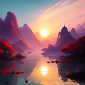Vibrant Sunset Over Majestic Mountain Landscape
