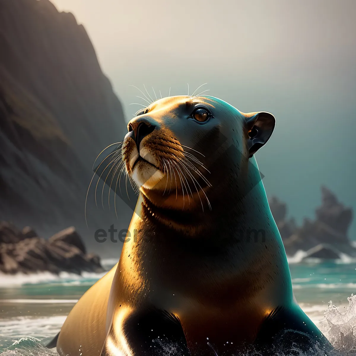 Picture of Playful Eared Seal in the Ocean