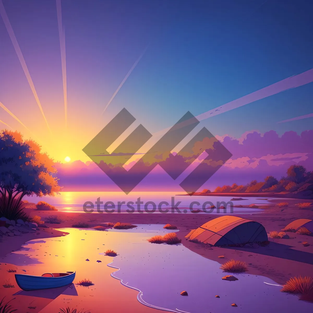 Picture of Golden Horizon: Serene Sunset Over the Sea