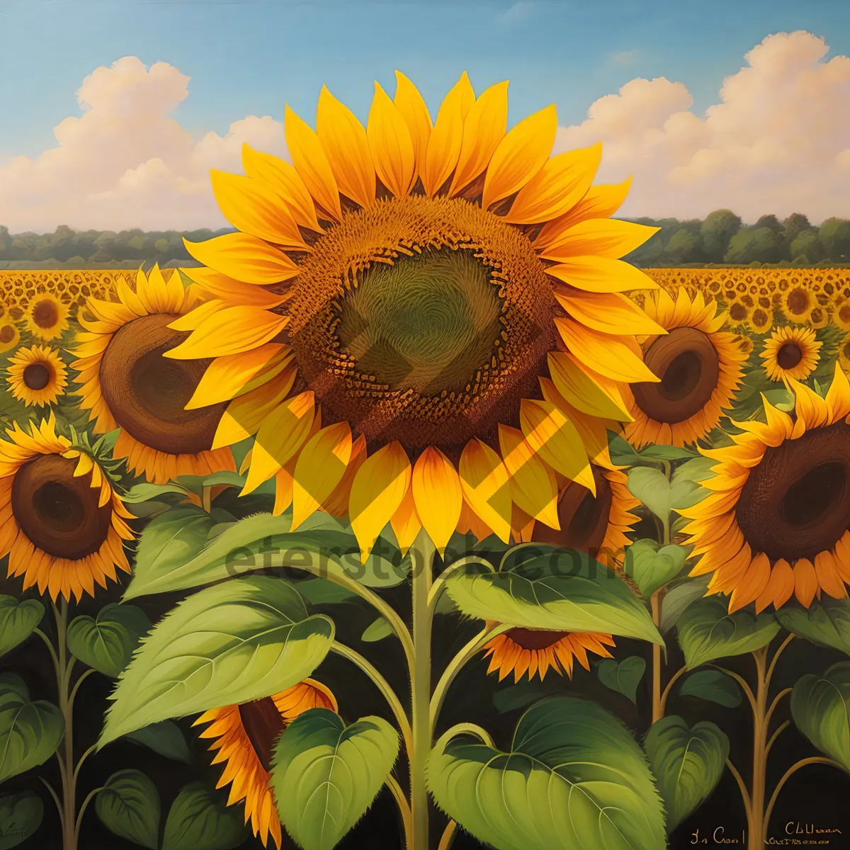 Picture of Vibrant Yellow Sunflower Blooming in Sunny Meadow