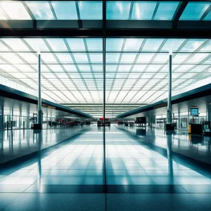 Urban Futuristic Steel Corridor in Modern Office Building