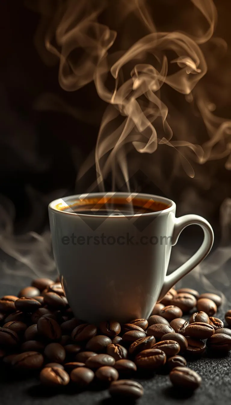 Picture of Dark Breakfast Plate with Steamy Coffee and Spoon