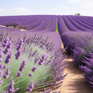 Purple Lavender Shrub in Colorful Countryside