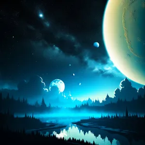 Fantasy Moonlight Planetscape in Celestial Sky