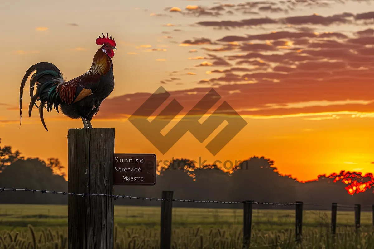 Picture of Silhouette of farm turkeys at sunrise