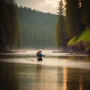 Serenity on the River: Kayak Paddling into Sunset