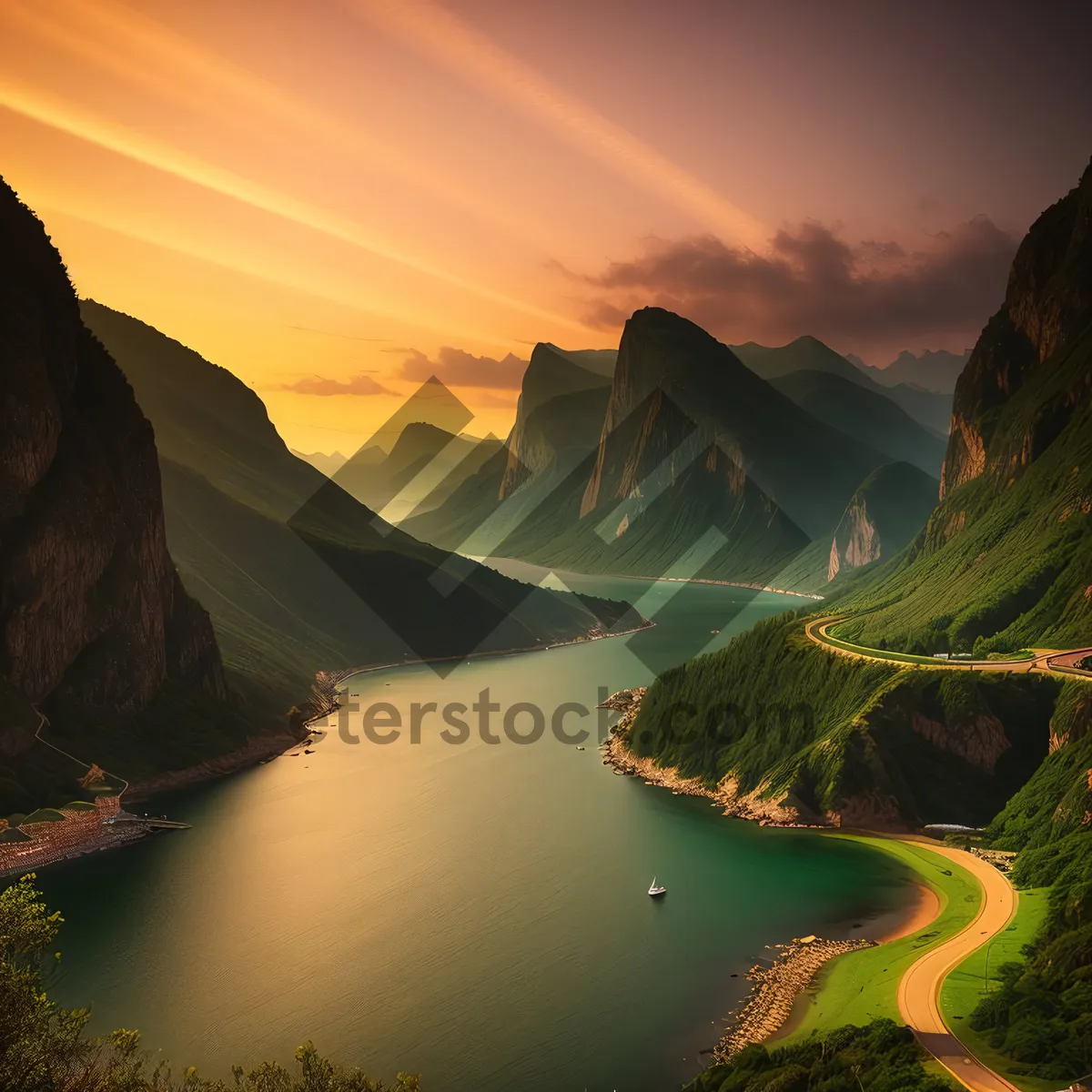 Picture of Captivating Sunset Over Majestic Mountain Valley