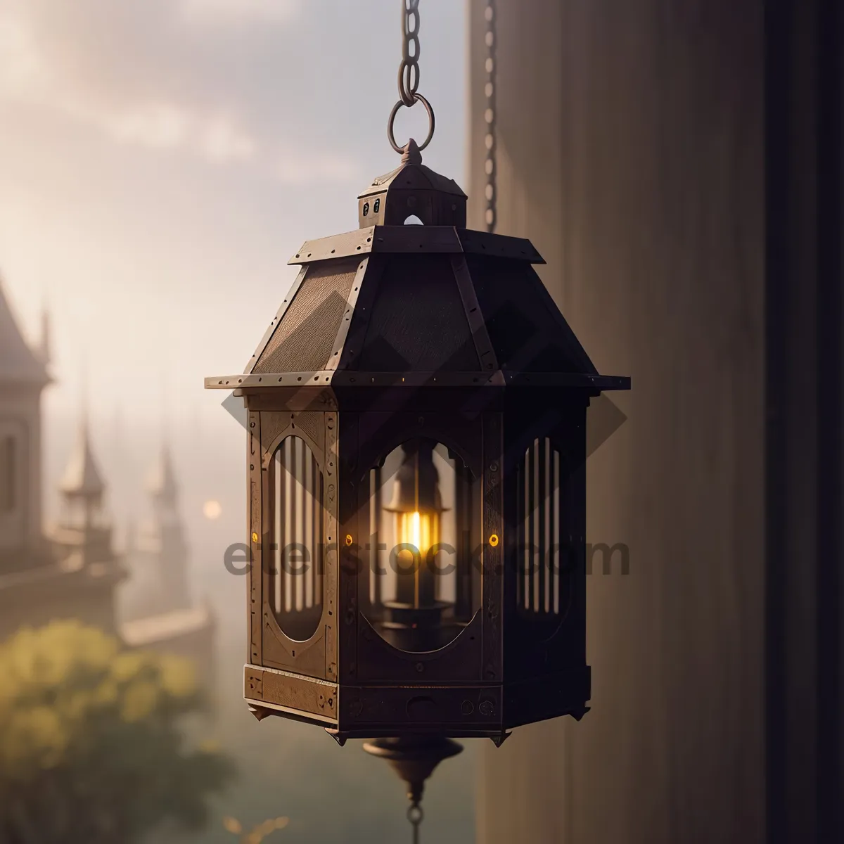 Picture of Old Church Lamp With Sky Background