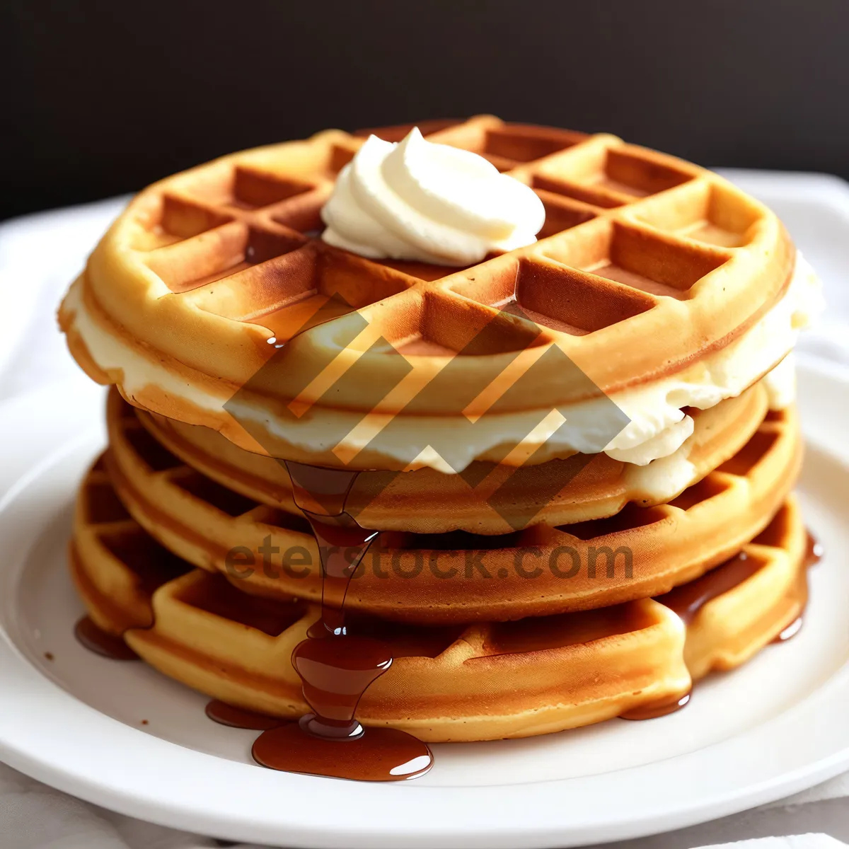 Picture of Decadent Chocolate Pancakes with Syrup and Cream