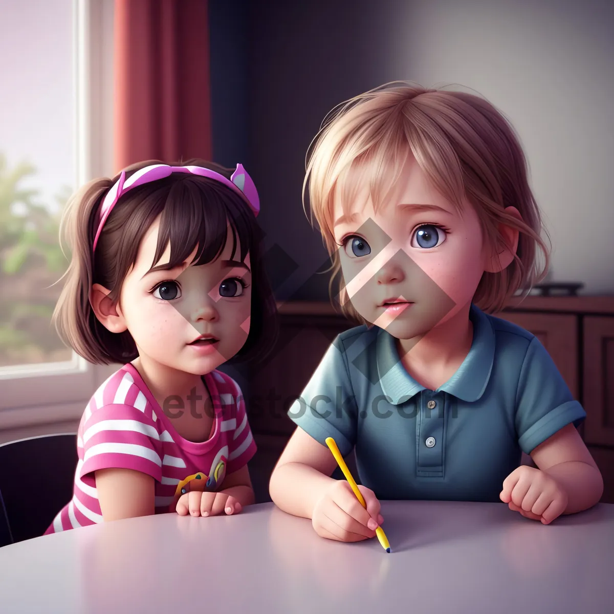 Picture of Happiness-filled Little Girl with Adorable Doll in Preschool Playtime