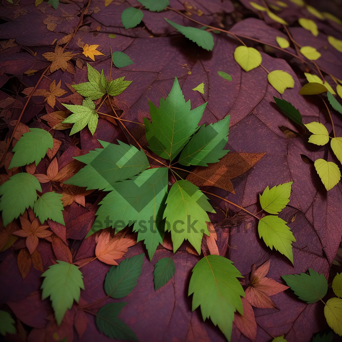 Picture of Vibrant Autumn Maple Leaf in Colorful Forest.
