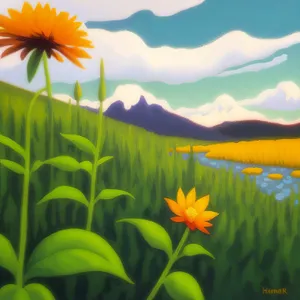 Vibrant Summer Landscape with Bright Yellow Flowers