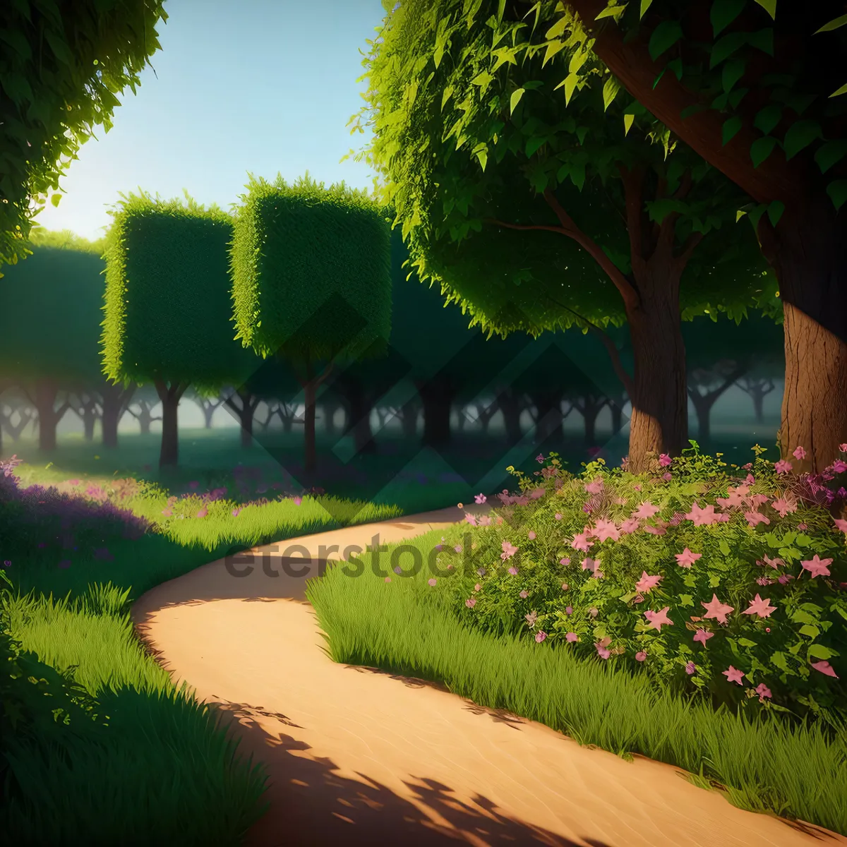 Picture of Serene Summer Path Through Wooded Garden