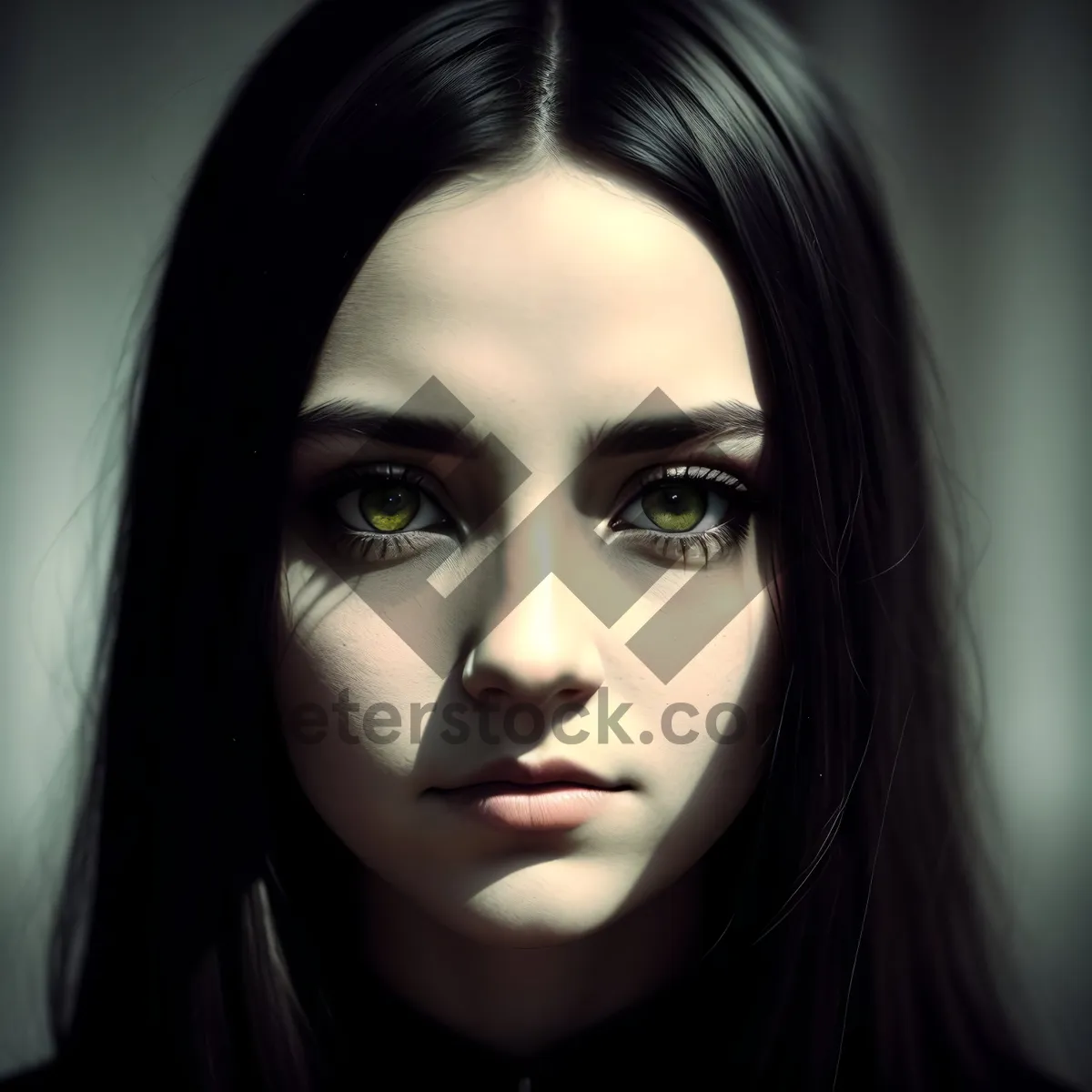 Picture of Seductive elegance: Stunning close-up portrait of a beautiful brunette model with captivating eyes and attractive makeup.