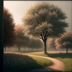 Sunset over Scenic Tree-lined Landscape