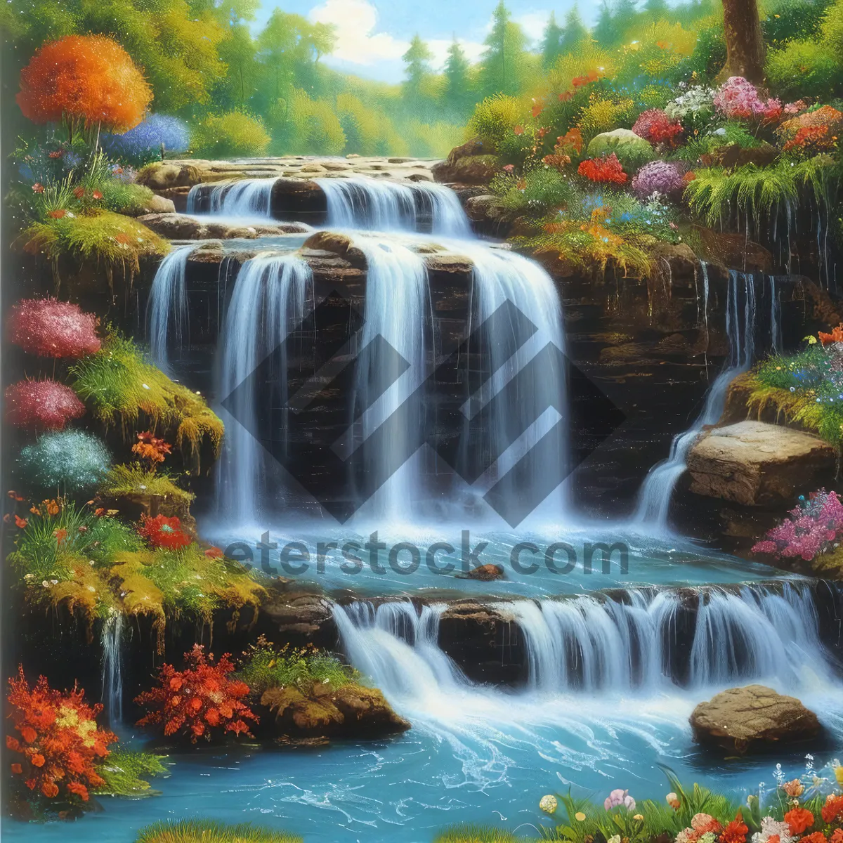 Picture of Serene Forest Waterfall in Scenic Park