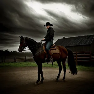 Majestic Thoroughbred Galloping Through Rural Ranch Field