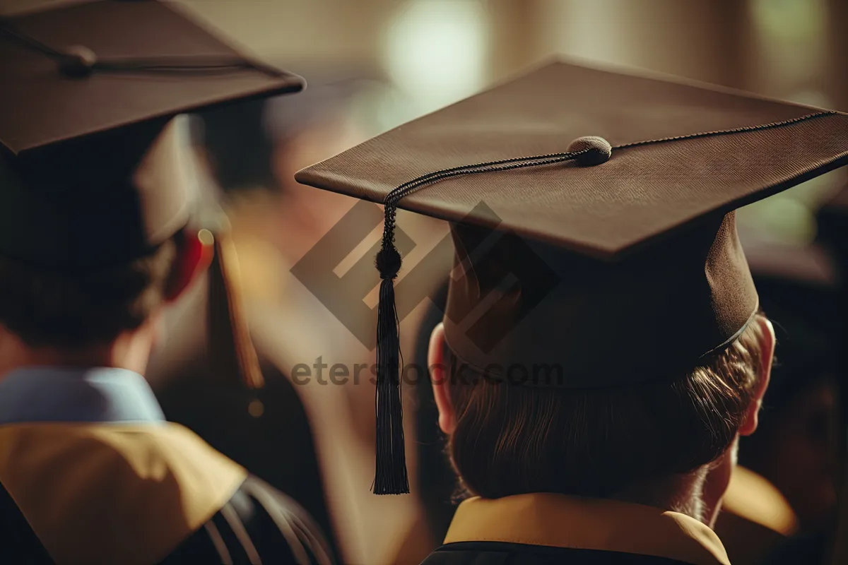 Picture of Attractive graduate holding umbrella in university graduation ceremony.