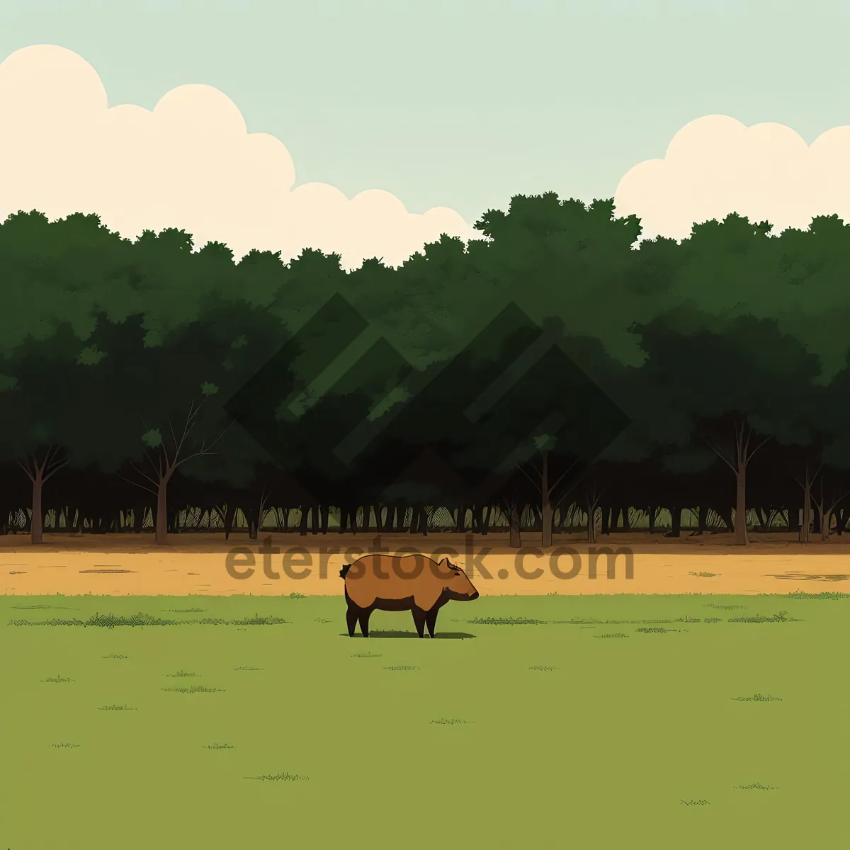 Picture of Serene Rural Landscape with Grazing Horses and Wildlife