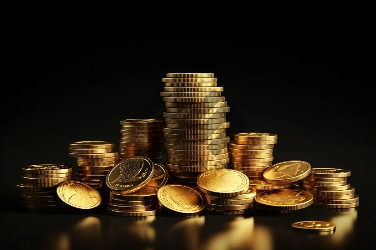 Picture of Golden financial success stack of coins and currency