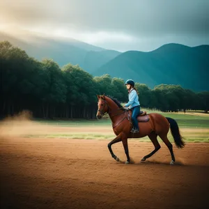 Rustic Stallion Galloping through Green Pasture